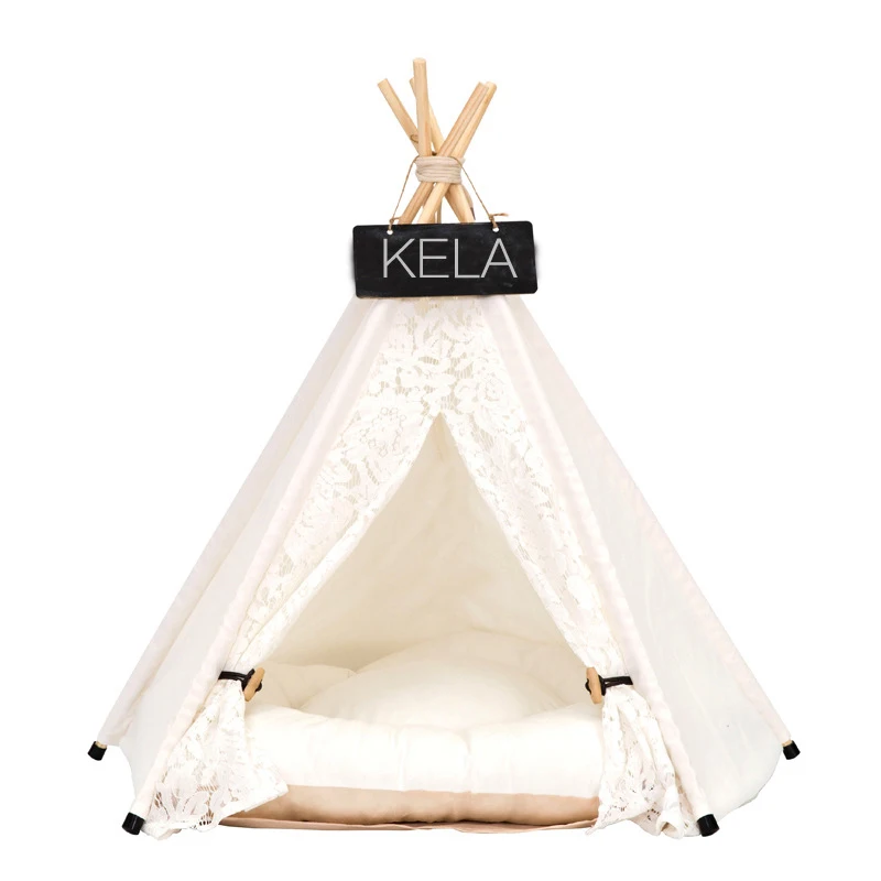 

Pet tent bed nest removable and washable canvas lace pet teepee pet bed, Customized color