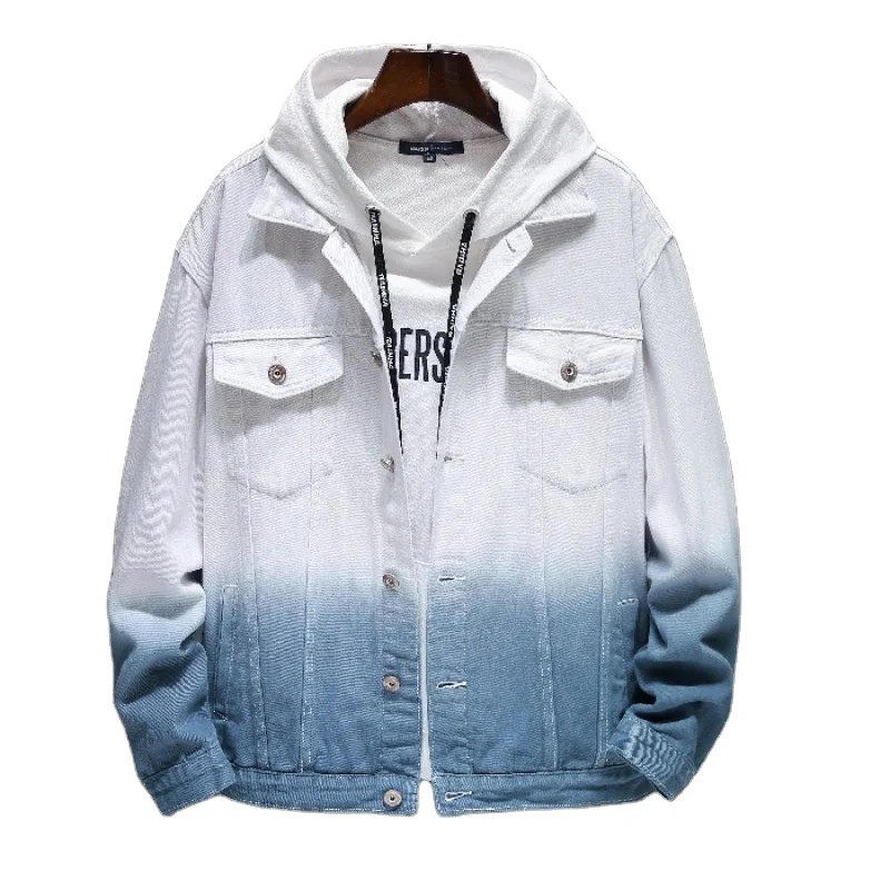 

2020 Autumn Men Streetwear Hip hop Gradient Slim fit denim jacket Man Solid cotton Simple casual jeans jacket