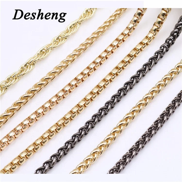 

Highlights smoothly Decorative Handbag Chain Shoulder Bag Strap Gold Chain Plated Custom Guangzhou popular chain, K gold/light gold/nickel/gun me