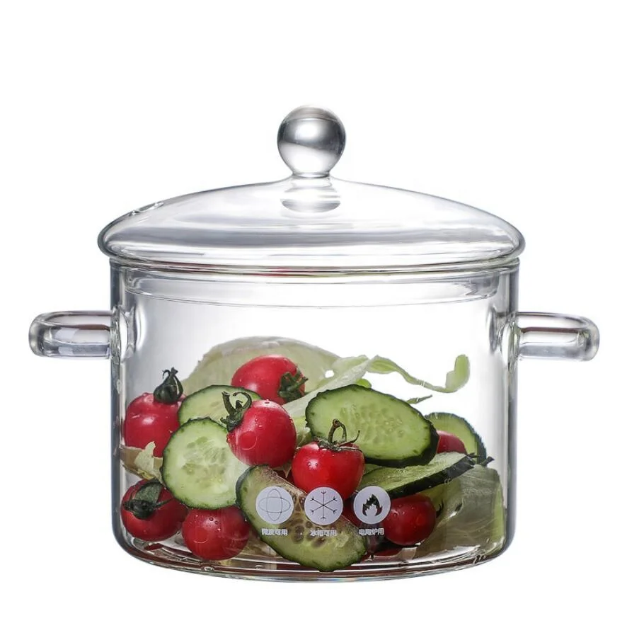 

Food-grade Heat Resistant Glass Cooking Pot Clear Glass Soup Pot with Lid for Stovetop Microwave Oven, Transparent