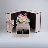 

Customized Bouquet Pendant Necklace Set Paper Wedding Mother'S Day Artificial Rose Flower Packaging Gift Box