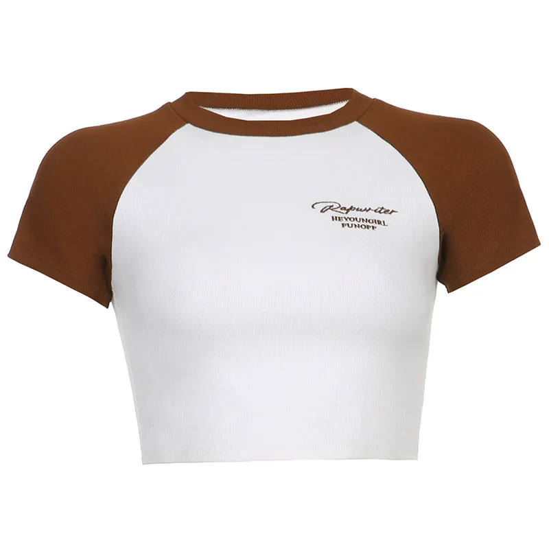 

Short Sexy Custom Embroidered Logo Raglan Sleeve Cotton Graphic T-shirt Women, White/customized colors