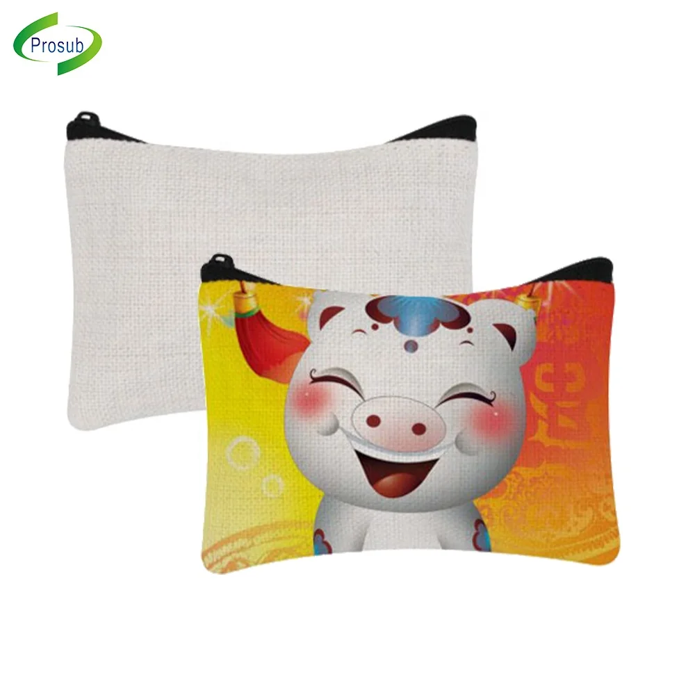 

Prosub sublimation mini zipper cotton linen fabric coin purse penny bag heat transfer blanks hand purse