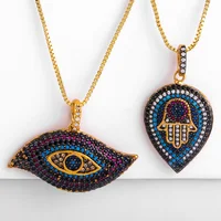 

Mexico style hamsa necklace rainbow cz eyes pendant gold cubic zirconia pendant jewelry for men
