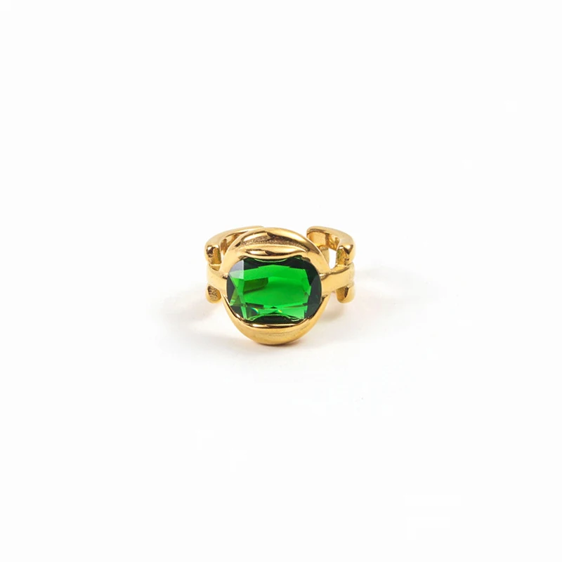 Ins Hot High End 18K Gold Plated Emerald Rings Tarnish Free Stainless Steel Rings