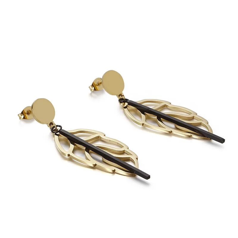 

Hot Sale Popular Women Rose Gold Hollow Leaf Shape 316L Stainless Steel Drop Earrings, Gold,silver,rose gold