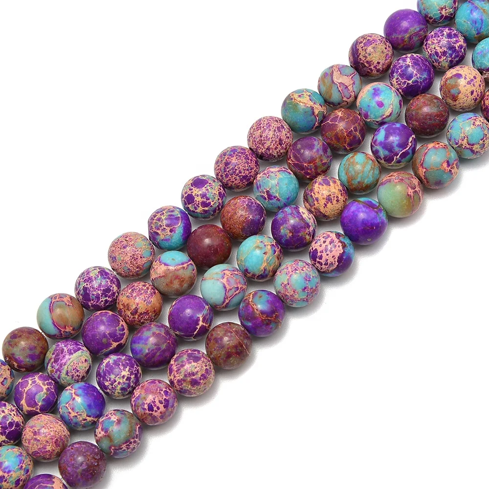 

6~10 mm Purple Sea Sediment Imperial Jasper Smooth Round Gemstone Loose Beads for Jewelry Making