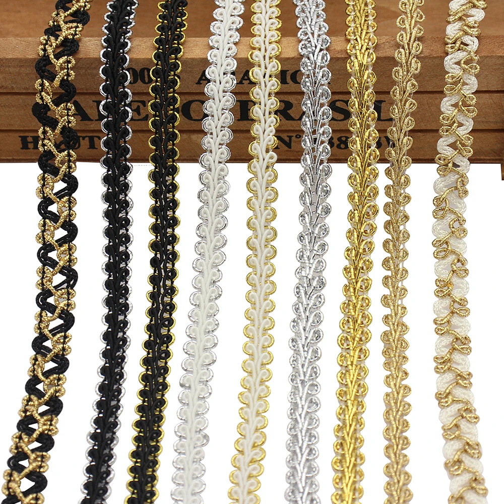 

8/10mm Gold Silver Thread Centipede Braided Lace Ribbon Trim Curve Fabric