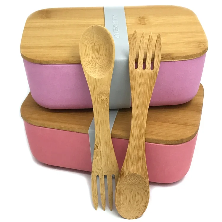 

Bamboo Fiber Bento Lunch Box Spoon Utensils Picnic Food Storage Box Container