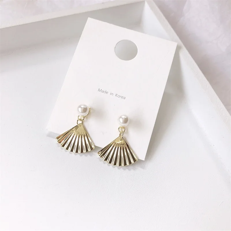 

JUHU S925 Sterling Silver Earrings Female Korean Version Of Personality Geometry A Two-wear Fan Earrings