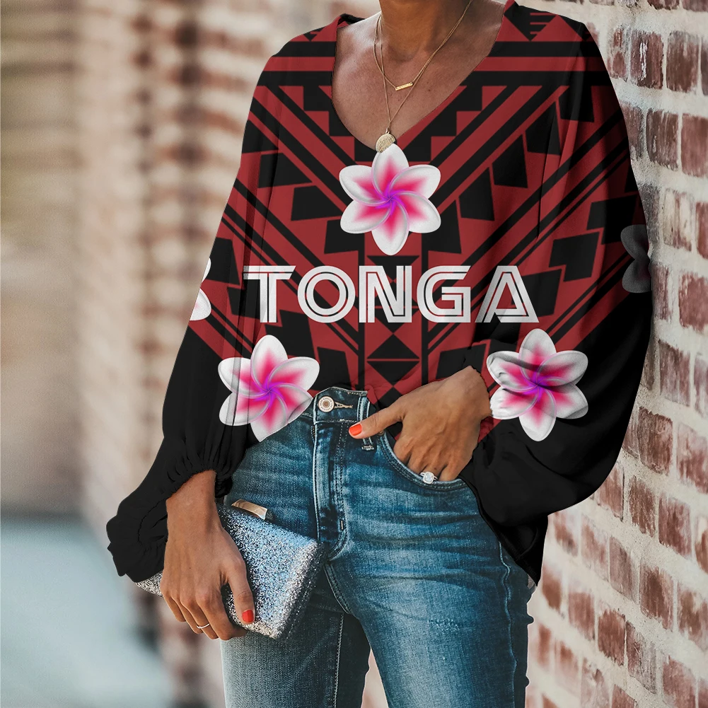 

TONGA Polynesian Trendy Shirts Blouses Women Clothing Long Lantern Sleeve Plus Size Blouses Women Stylish Vintage Tops For Women, Customized color/size/pattern