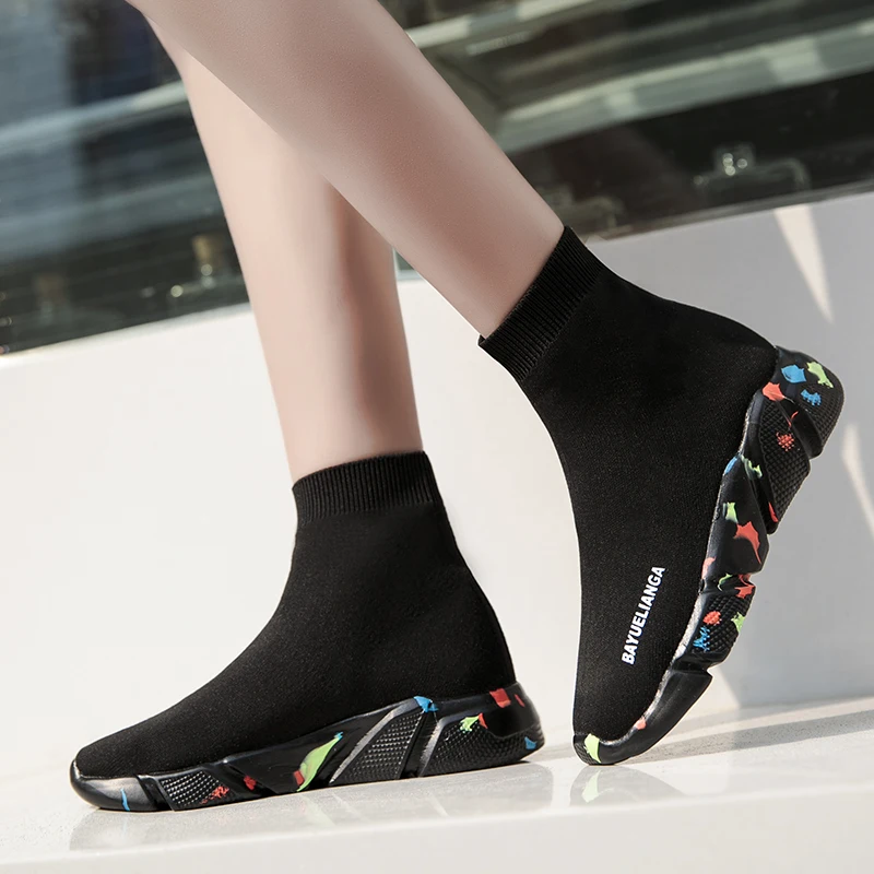 

Fashion Brand Sock Shoes Ready To Ship Mens Walking Shoes Women Sock Shoe Comfortable Men's Running Footwear, Black grey blue