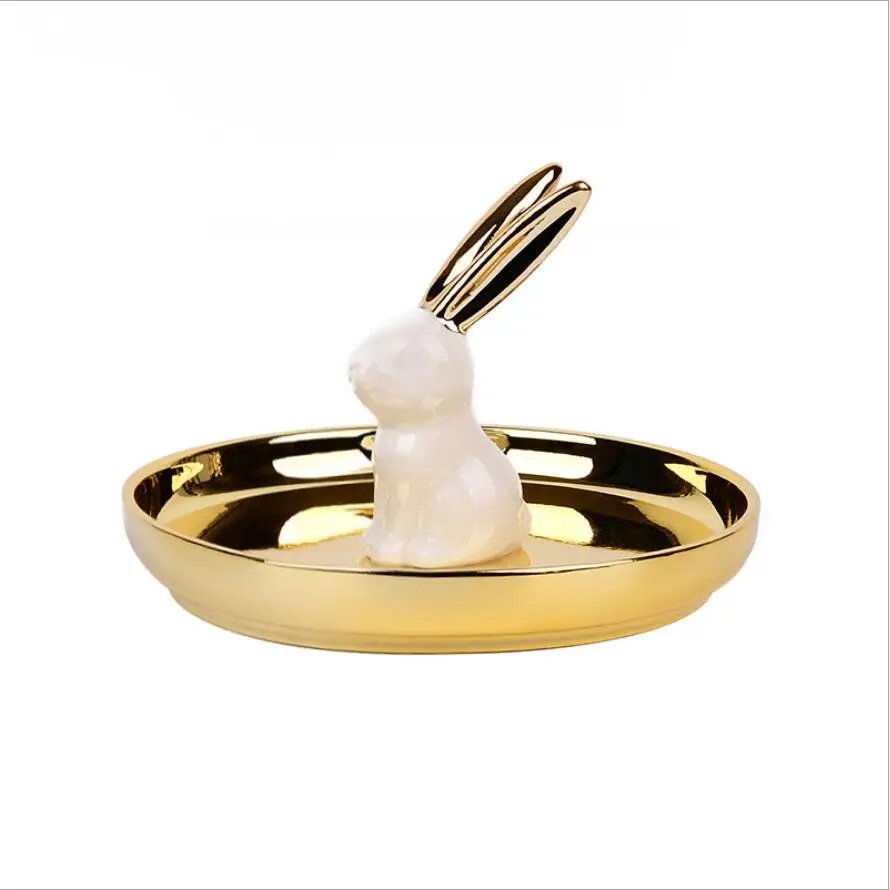 

Factory Sale Various High Quality Luxury Nordic Style Rabbit Shape Metal Gold Jewelry Plated Storage Trays