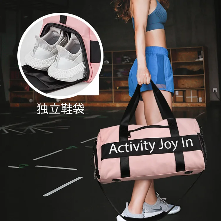 

AJI Wholesale Large Capacity Travel Bag Waterproof Sports Gym Duffle Bag With Shoes Compartment, Pink / black