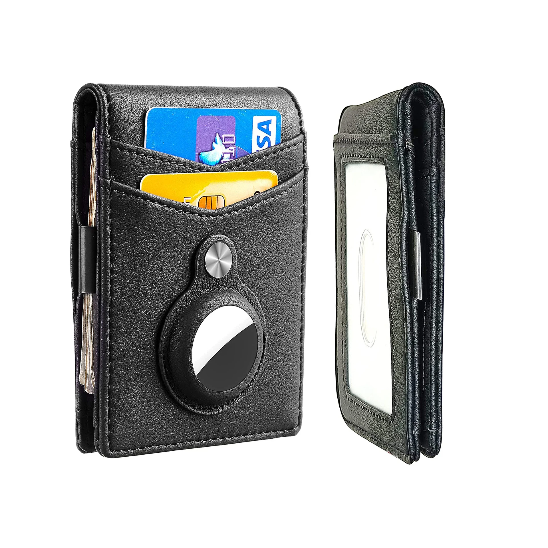 

Cross-border hot sale men genuine leather wallet RFID blocking money clip wallet with GPS, As the picture or customized