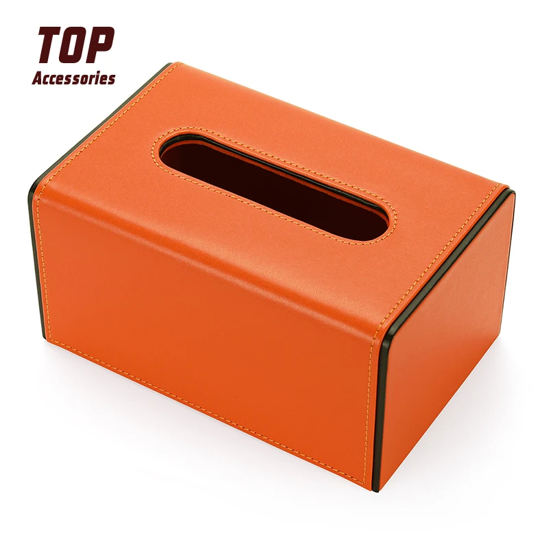 

New Arrival Luxury Orange Leather Hotel Restaurant Household Tissue Boxes