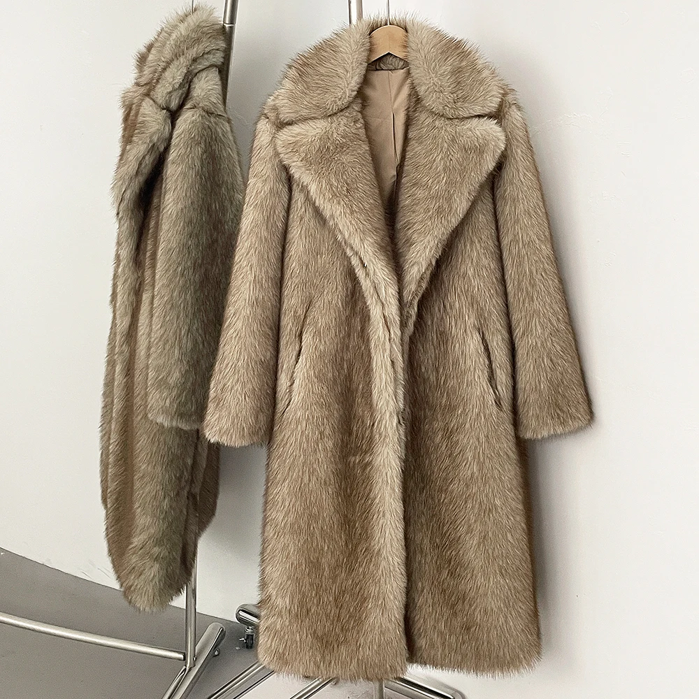 OFTBUY Women Faux Fox Fur Coat Lady Autumn Winter Warm Long Jackets Artificial Imitation Fur Furry Outerwear Elegant Thick