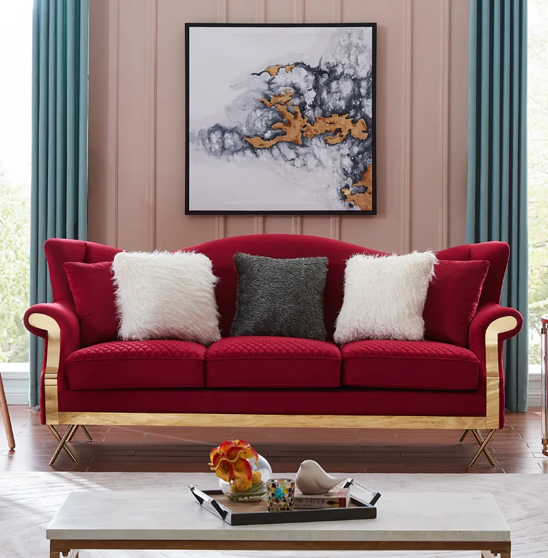 American Light Luxury Stainless Steel Modern Red Velvet Sofa Buy Couch Living Room Sofa