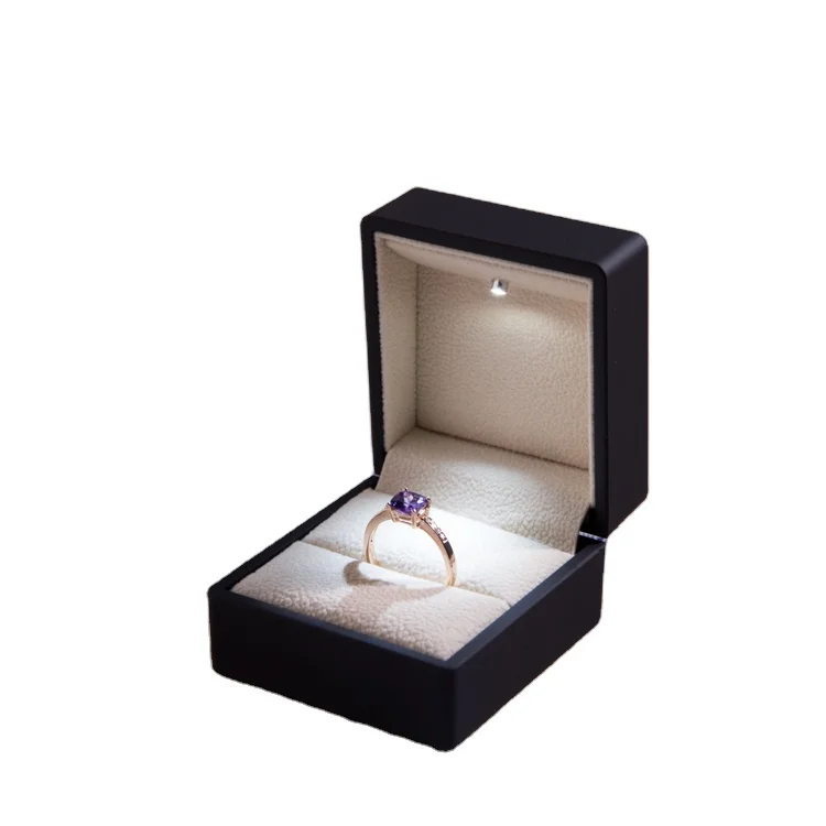 

6 x 6.5 x 4.9cm ABS Plastic black lighting ring Box purple jewelry ring box