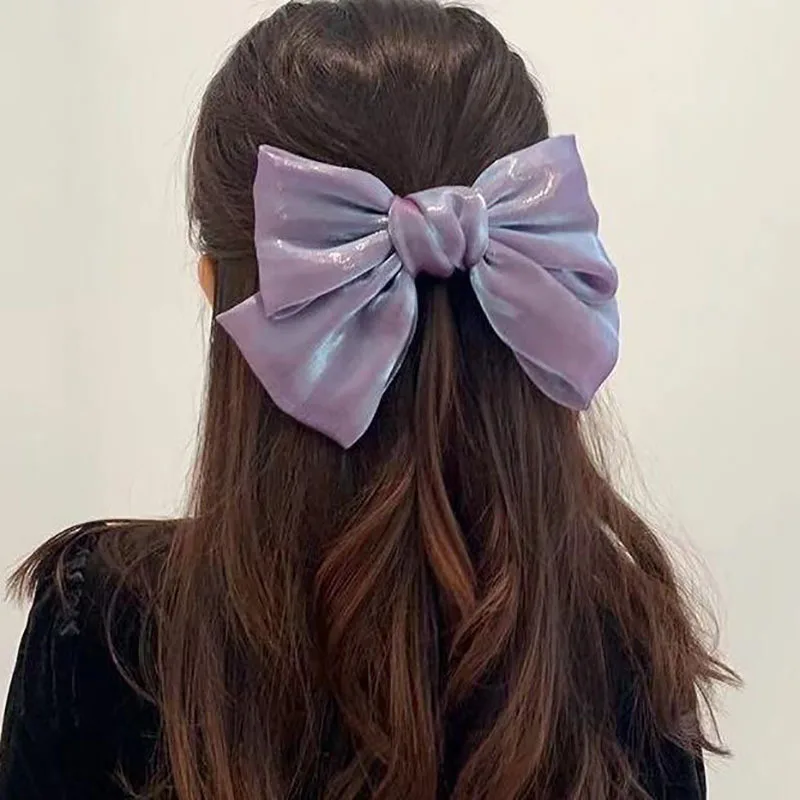 

Women Solid Mermaid Purple Chiffon Knotbow Hair Clips For Girls Barrettes Big Bow Hairpins Ponytail Hair Accessories