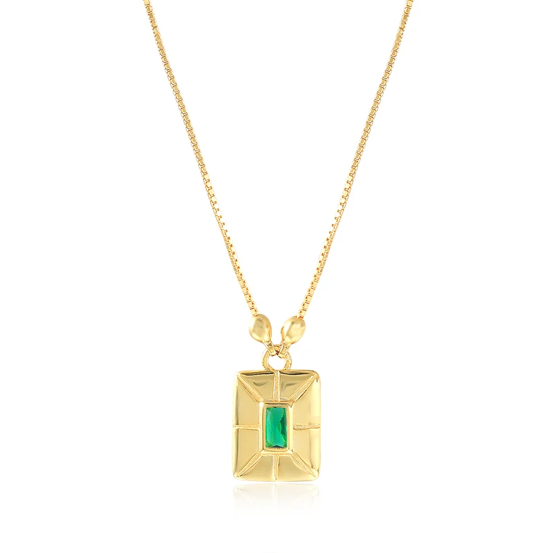 

CANNER Hot Selling Jewelry S925 sterling silver rectangular shape pendant green clear diamond inlaid lock necklaces for women