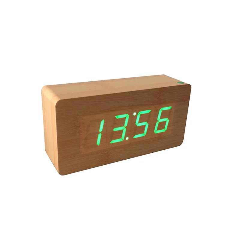 

Factory wholesale Led Digital Clock Wooden temperature display Alarm Clock, Customized color