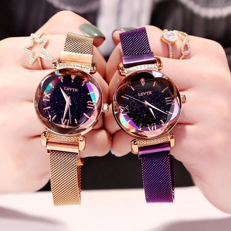 

LSVTR Hot Top Brands Luxury Women Watches Magnetic Starry Sky Female Clock Quartz Wristwatch Fashion Ladies Wrist Watch Clock, 4-color