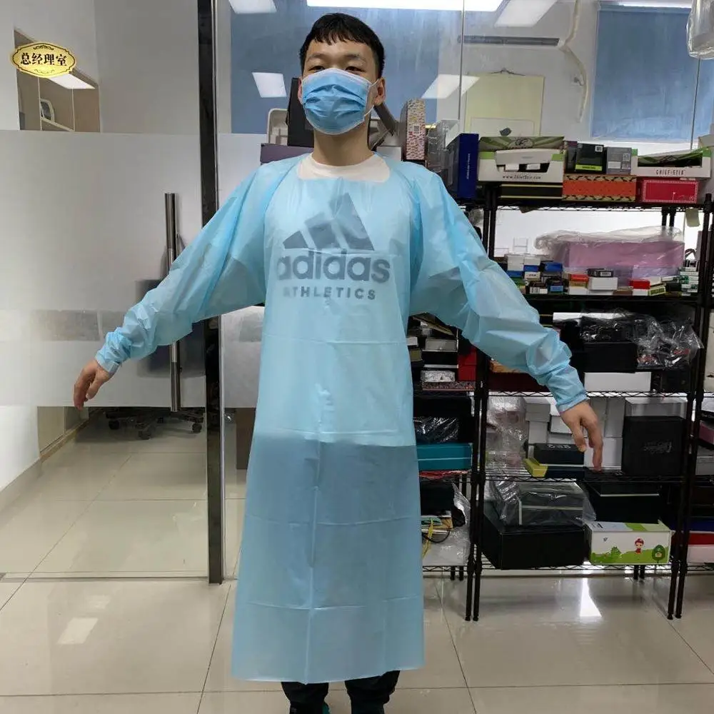 

Wholesale In Stock CPE House Quality Sleeves Personal Care Waterproof Apron, Blue