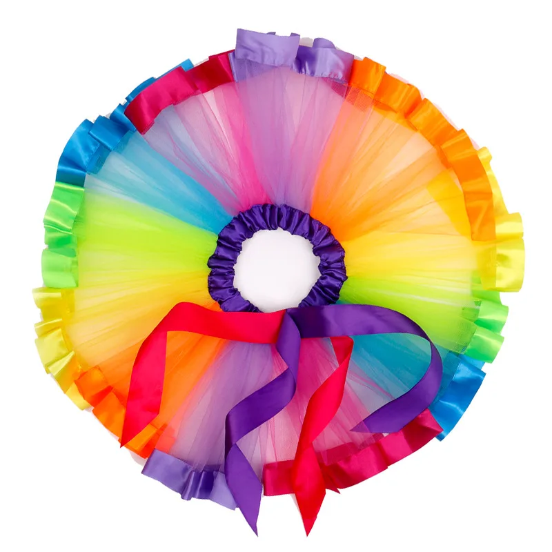 

DanyiBallet Hot Multicolor Rainbow Ribbon Bow TUTU Skirt Kids Infant Girl Birthday Dance Tulle Skirts