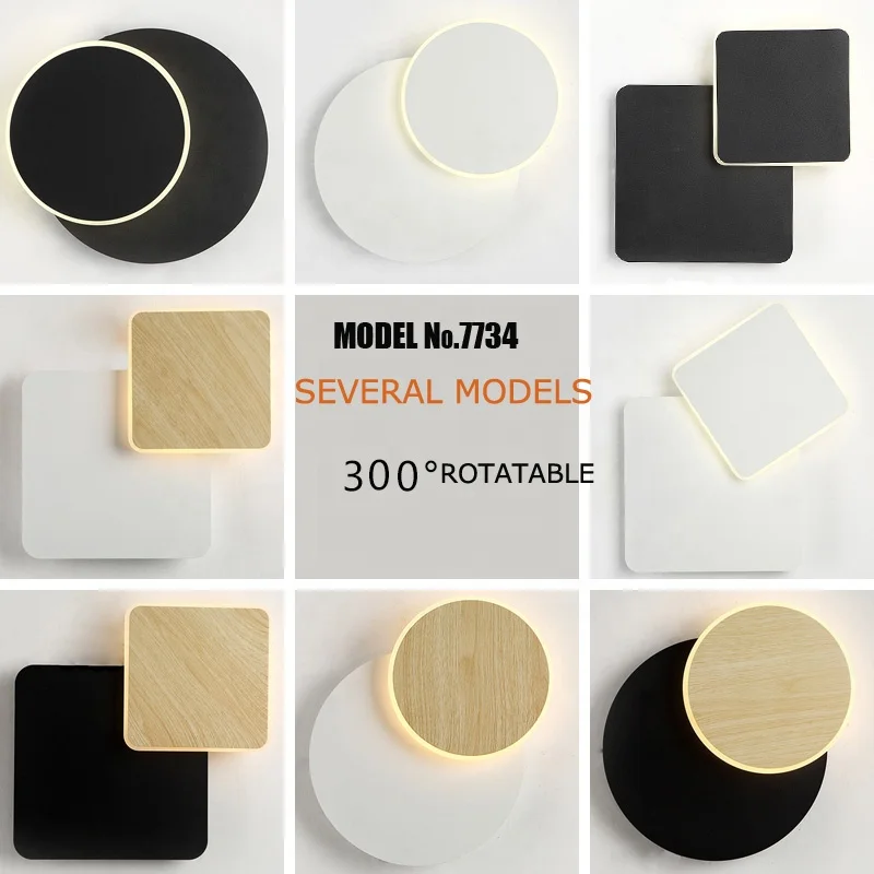 
Hotel living room rotatable round moon square black white gold acrylic metal wood led bedside wall lamps light 