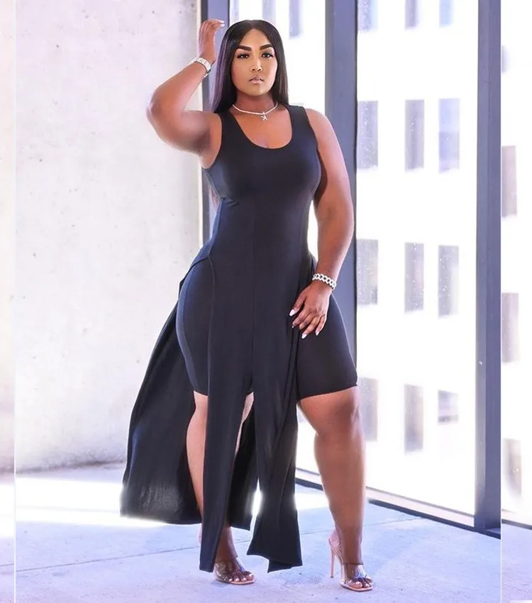 

Casual Sexy Sleeveless Long Top With Short Pants Sets Dress Women Two Piece Plus Size White Black Dresses Formal, Black gray