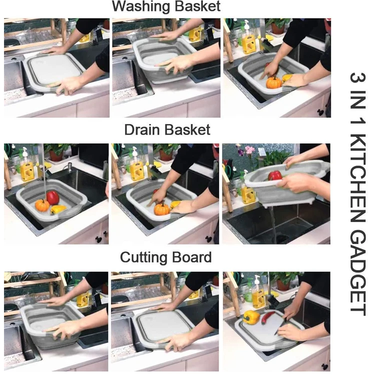 
Beeman 2020 3-in-1 Collapsible Foldable Kitchen Silicone Cutting Chopping Board With Dish Tub 