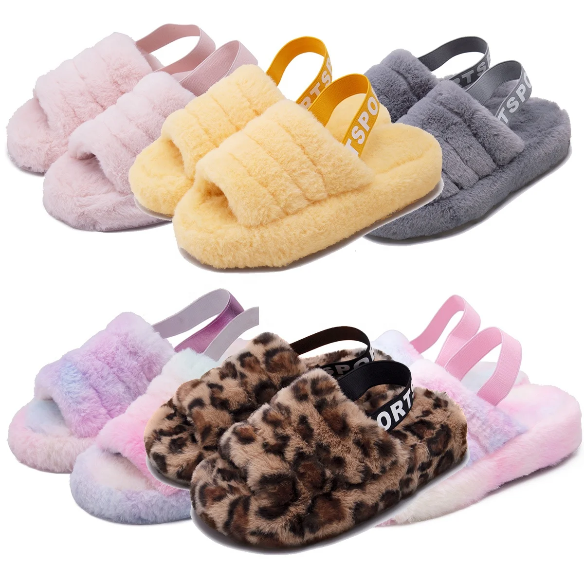 

Fluffy Slipper 2021 New Ladies Low Price Furry Sandals Flat Bottom Wild Cute Thick Bottom Leopard Printed Plush Slippers