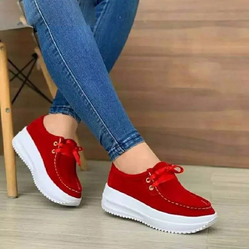 

wedge sneakers women Spring and autumn best selling new muffin thick bottom lace breathable outdoor women's single shoes