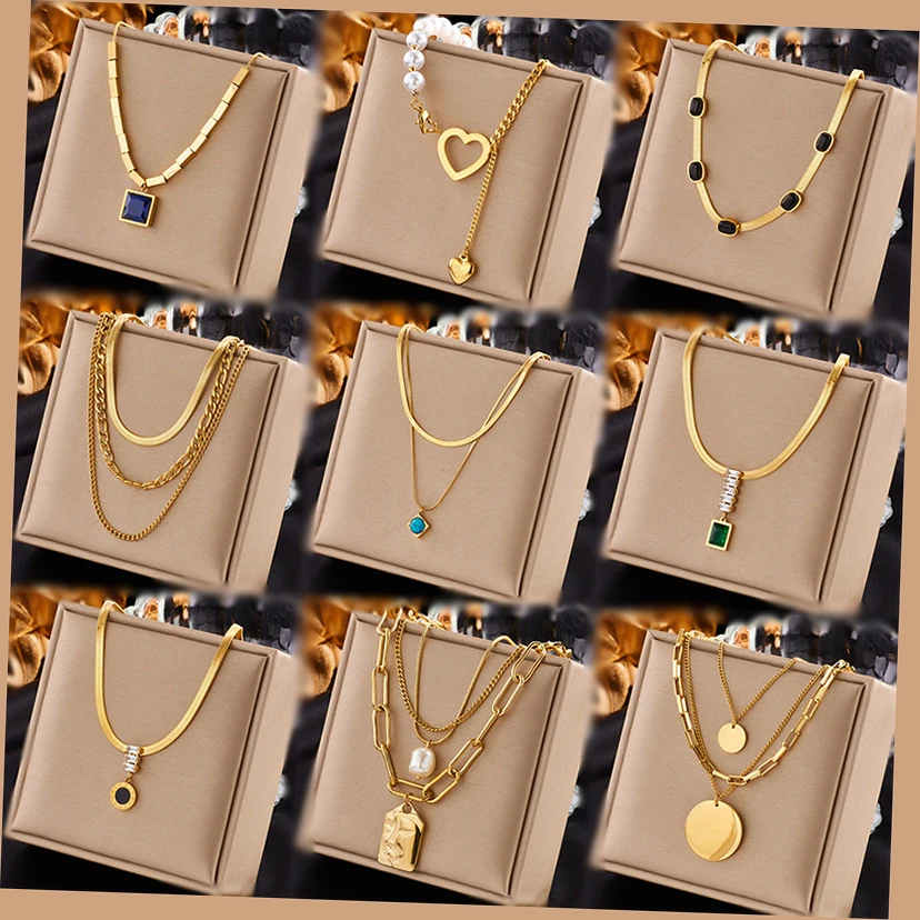 

Fashionable Creative Irregular Multilayer Necklace Chain Jewelry Stainless Steel Square Diamond Pendant Stacked Necklace Women