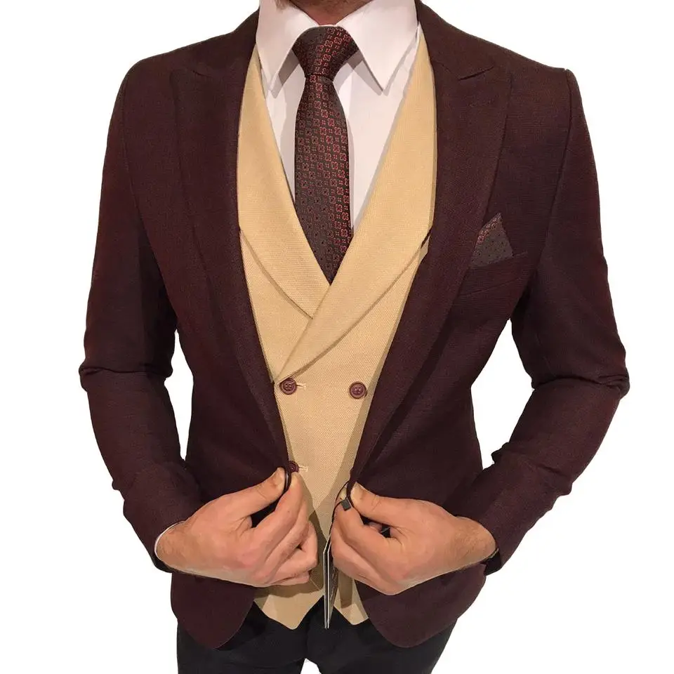 

3PCS handsome suit for men good quality Mens suits italian Colorful fashion Tuxedos Slim Groom Suit