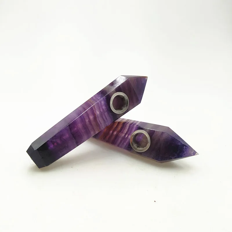 

Wholesale Deep Purple Fluorite Crystal Smoking Hand Pipes for gift