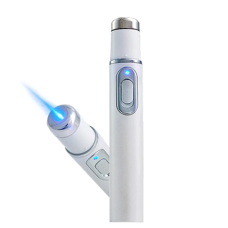 

Acne Laser Pen Portable Wrinkle Removal Machine Durable Soft Scar Remover Blue Therapy Light Pen Acne Treatment Massage, White