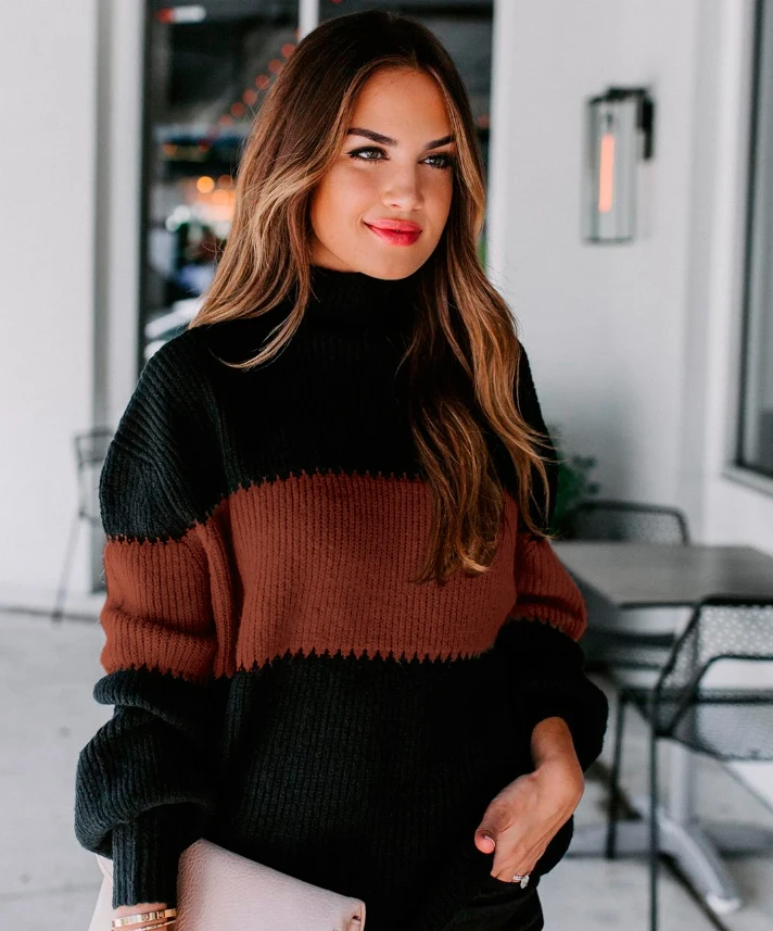

Amazon Hot Selling Womens Winter Sweaters Striped Over Size Sweater woman