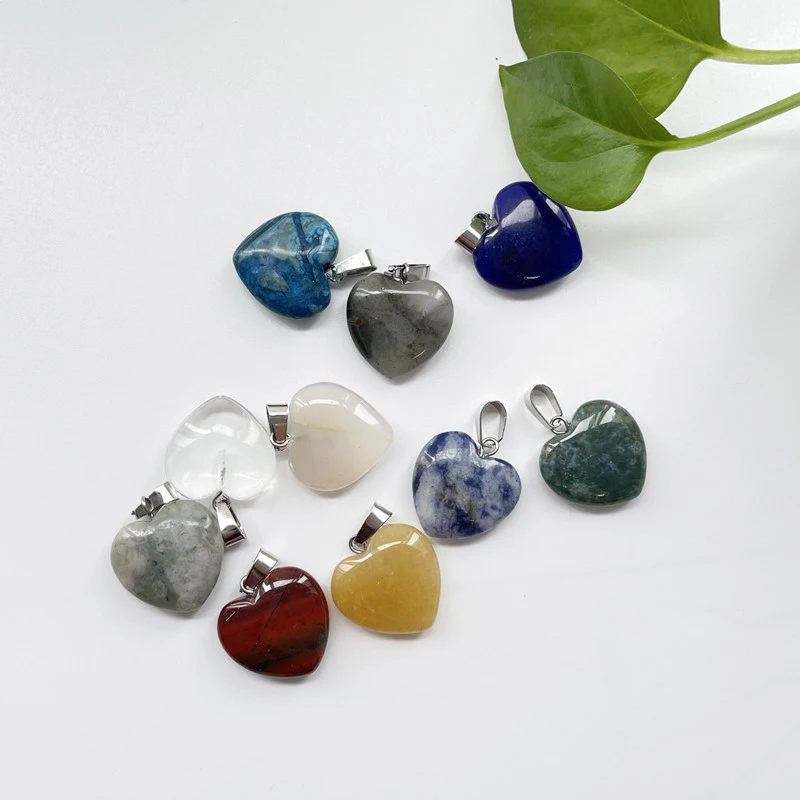 

20mm Mixed Healing Chakra Crystal Charms Heart Shaped Stone Pendant for Jewelry Making