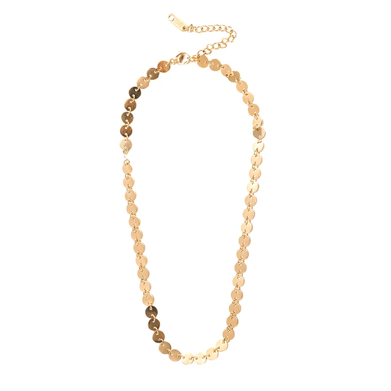 

14k IPG Gold Filled Circle Disc Chain Necklace stainless steel jewelry inoxydabl