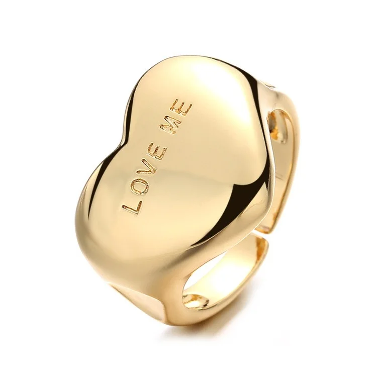 

24k gold ladies ring fashion heart-shaped glossy ring I LOVE YOU engraving ring