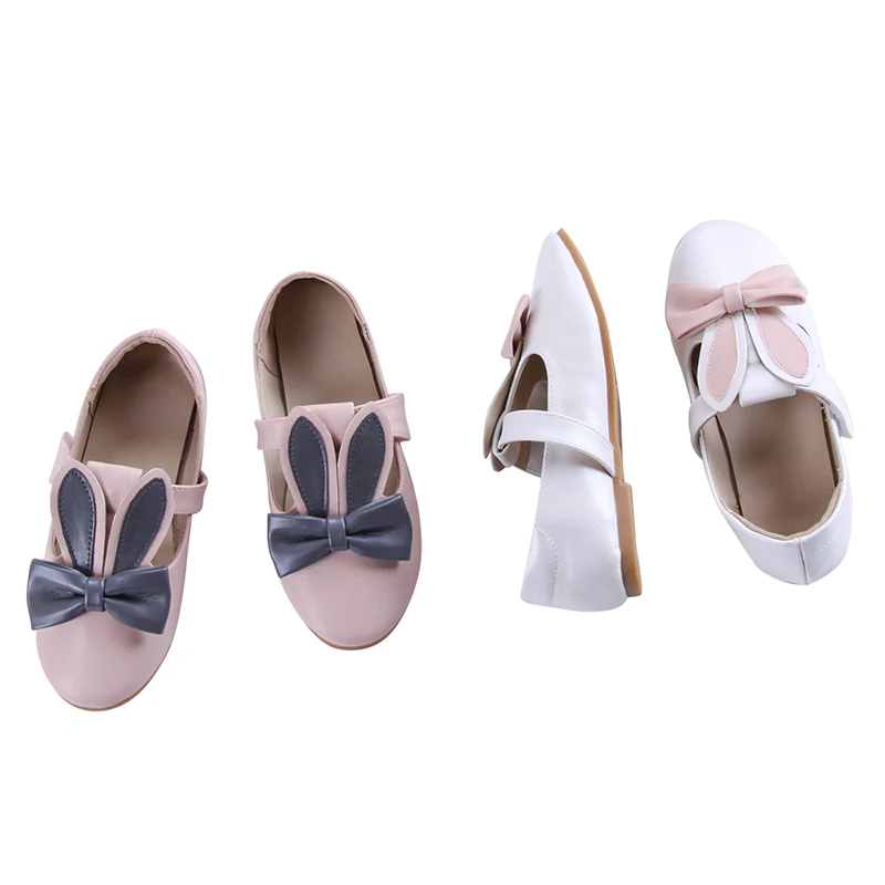 

Stock Rabbit ear shoes For KidsGirls School Rabbit Bow T-bar stripe ballet pink Shoes, White/pink