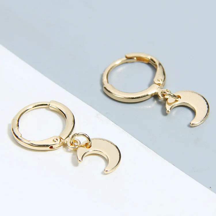 

Wholesale Gold Silver Plating Tiny Moon Huggie Drop Earrings Hypoallergenic Moon Huggie Hoop Earrings For Women Girls