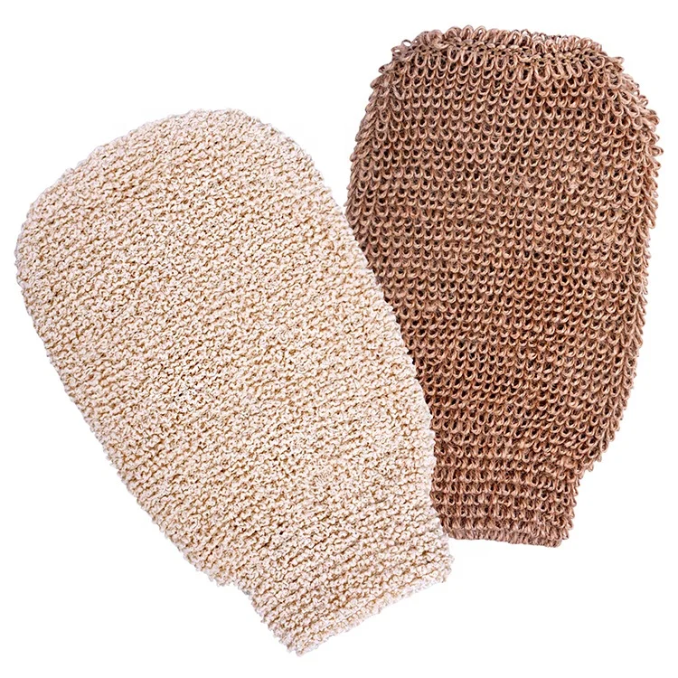 

Wholesale Shower Products Private Label 100% Eco-friendly Plant Fiber Jute Hemp Natural Body Exfoliating Bath Gloves, White