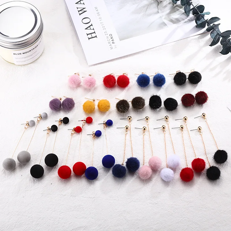 

Tassels Cards Long Accessories Fur Ball Earrings