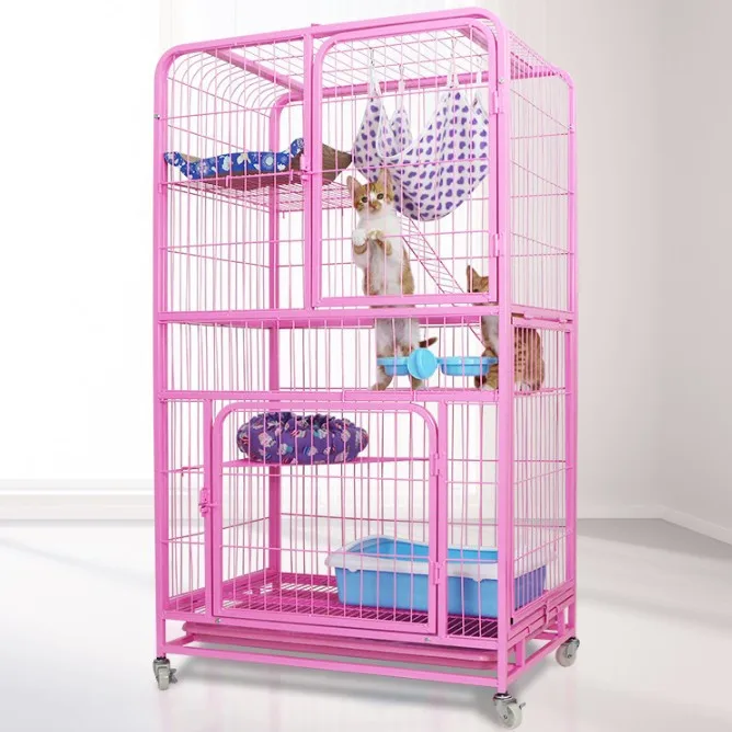 

wholesale cheap metal cat breeding cage with wheels for sale, White,pink,black,blue