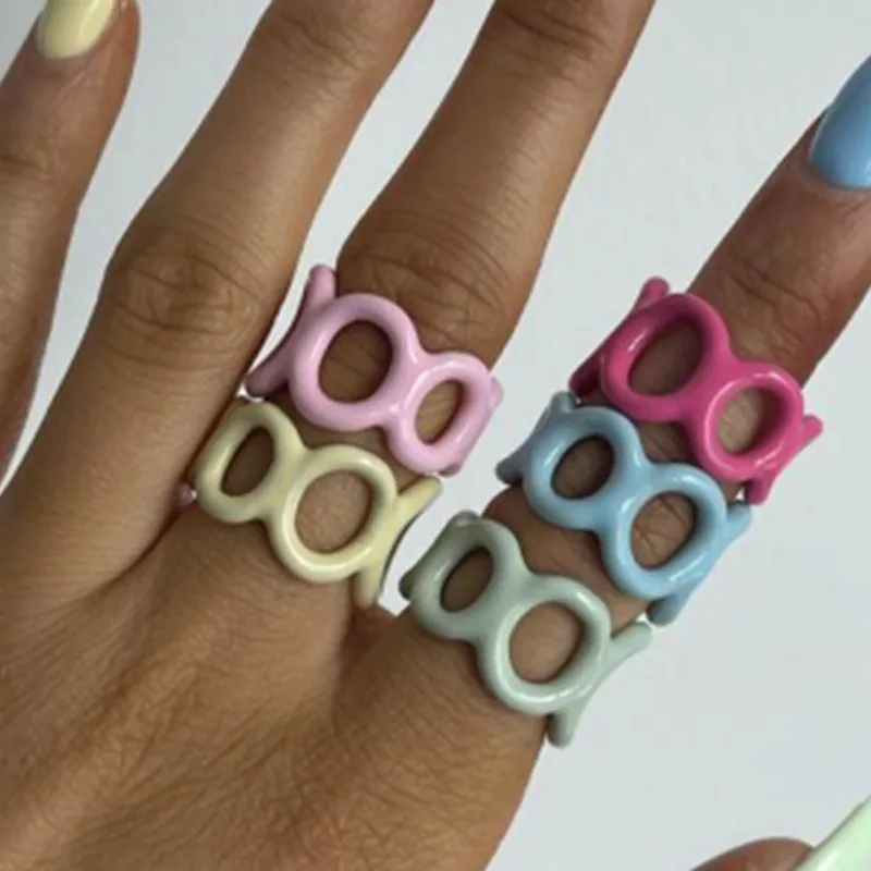 

OUYE 2021 link chain ring for women Simple macaron colorful metal rings Jewelry Wholesale chain adjustable rings for women