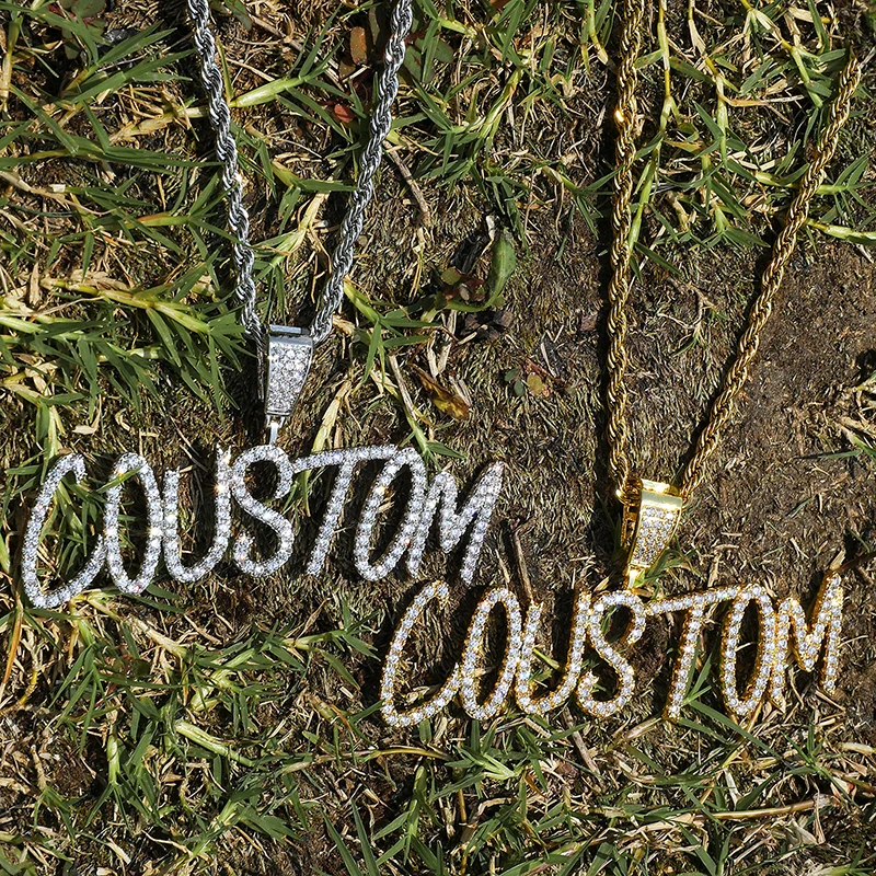 

Hip Hop Custom Name Cursive Writing Initial Letters Cubic Zircon CZ AAA+ Pendants & Necklaces for Women Men
