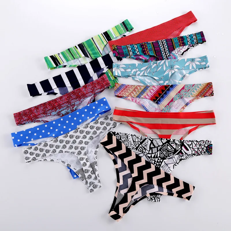 

Custom Print Woman Seamless Underwear Laser Cut T-Back Ice Silk Briefs Ladies Seamless Panties Thong, Customized color